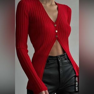 NWT Commense Red Ribbed belly top